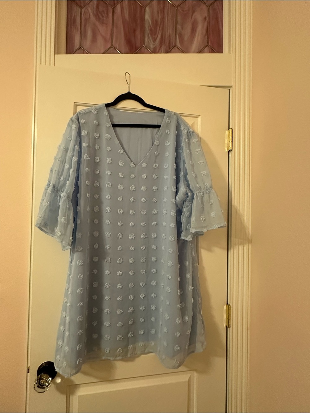 Light Blue V-Neck Embroidered Swing Dress